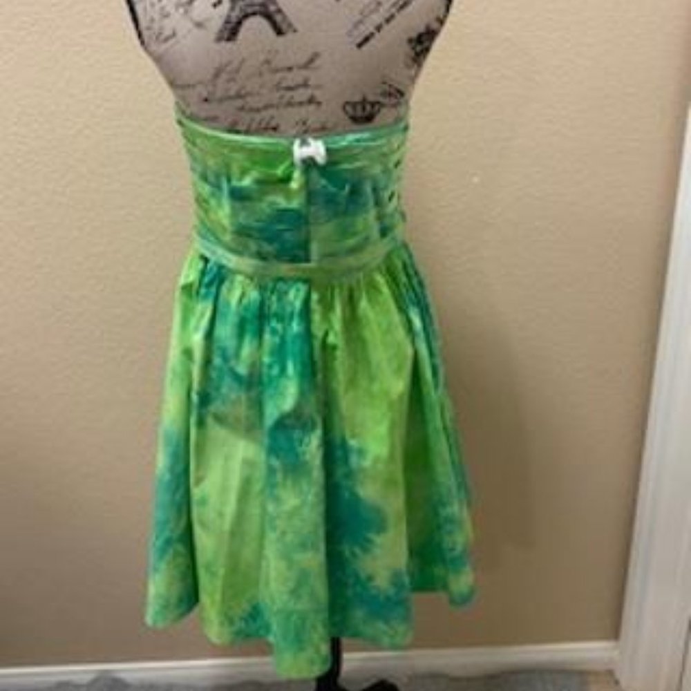 OLEG CASSINI TIE DYE GREEN STRAPLESS SUMMER DRESS - Picture 3 of 3